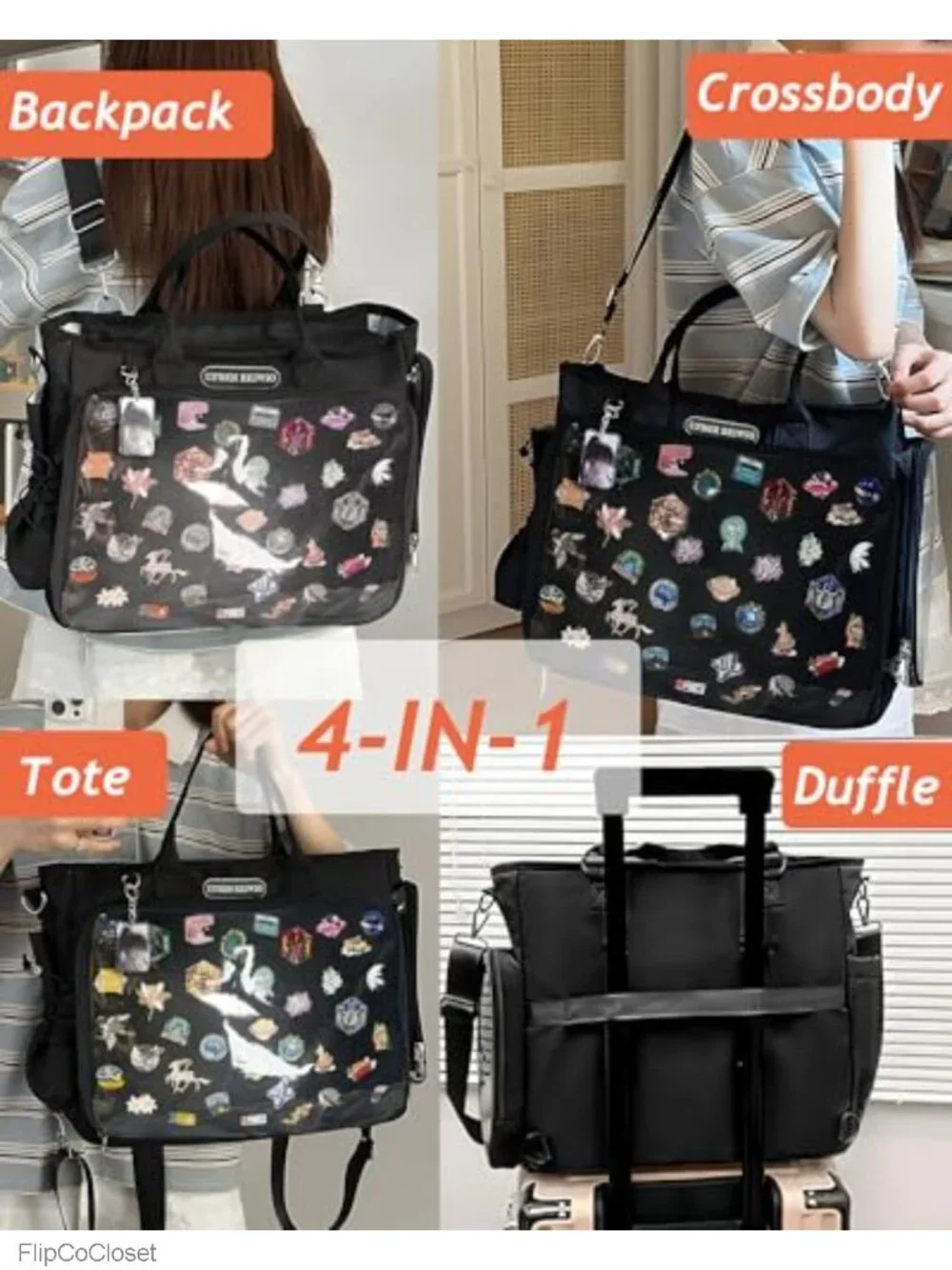 Large Ita Backpack Crossbody Tote Bag Clear Window Pin Display